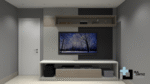 PROJETO DE HOME PAINEL DE TV BEGE E PRETO COM RACK RIPADO PARA SALA 2,50m - 03.0018 - Imagem 2