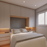 Projeto de quarto com cama de casal embutida no guarda-roupa