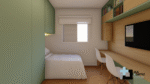 PROJETO DE QUARTO VERDE COM 02 CAMAS EMBUTIDAS NO GUARDA ROUPA E CABECEIRA EM FREIJÓ 3,14 x 3,16 - 02.0037 - Imagem 2