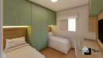 PROJETO DE QUARTO VERDE COM 02 CAMAS EMBUTIDAS NO GUARDA ROUPA E CABECEIRA EM FREIJÓ 3,14 x 3,16 - 02.0037 - Imagem 8