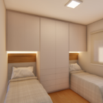 Projeto de quarto com 02 camas embutidas no guarda-roupa com fita led