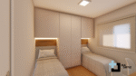 Projeto de quarto com 02 camas embutidas no guarda-roupa com fita led