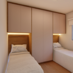 Projeto de guarda-roupa para 02 camas embutidas com cabeceira em tauari com fita led