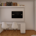 Projeto de bancada com 02 gaveteiros e painel de tv e prateleira superior na cor branco