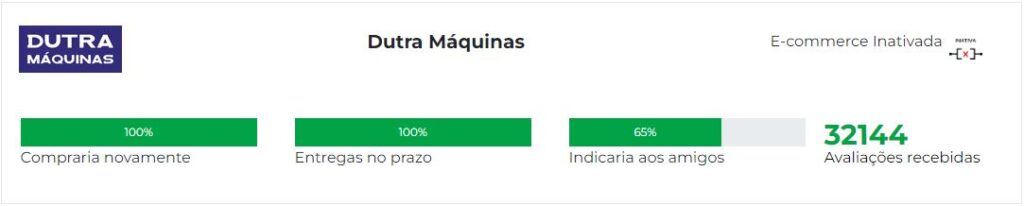 Ebit Dutra Máquinas, reputação da loja Dutra Máquinas pela avaliação dos seus consumidores.