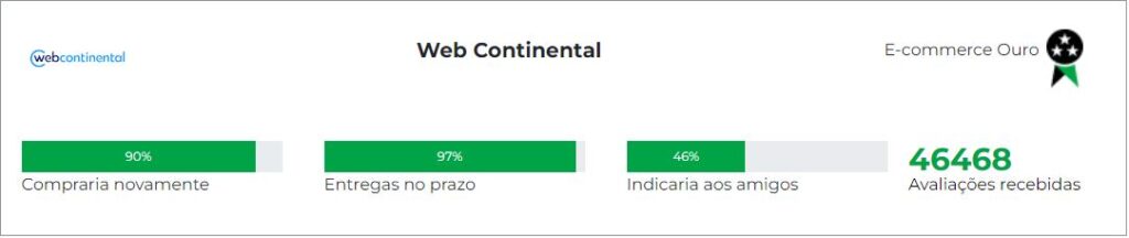 Ebit WebContinental, reputação da loja WebContinental pela avaliação dos seus consumidores.