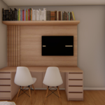 Projeto de bancada com gaveteiros e painel de tv