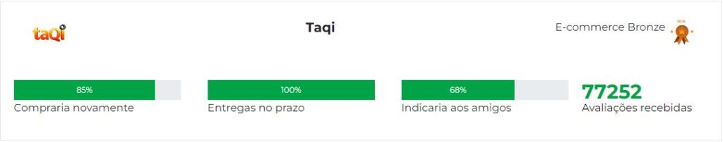 Ebit taQi, reputação da loja taQi pela avaliação dos seus consumidores.