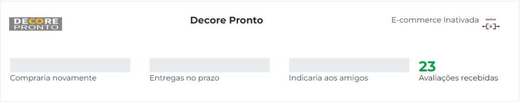 Ebit Decore Pronto, reputação da loja online pela avaliação dos seus consumidores.