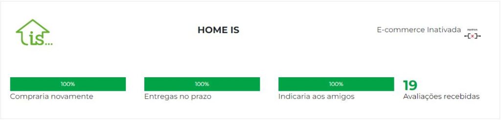 Ebit Home is... que mostra a reputação da loja online pela avaliação dos seus consumidores.