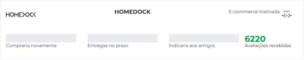 Ebit Homedock, reputação da loja online pela avaliação dos seus consumidores.