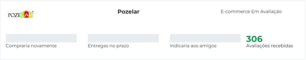 Ebit da loja Pozelar, que analisa a reputação da loja pela avaliação dos seus consumidores.