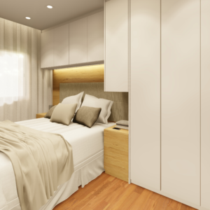 PROJETO DE QUARTO CASAL COM GUARDA ROUPA DE CANTO BRANCO 2,50 X 4,30 - 02.0029