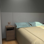 PROJETO DE QUARTO DE CASAL CINZA PEQUENO COM GUARDA ROUPA 04 PORTAS BRANCO COM ESPELHO 2,80 X 3,50 - 02.0006