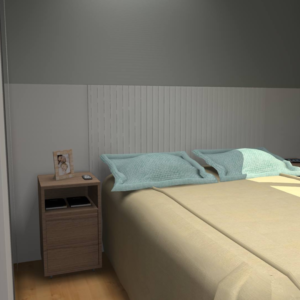 PROJETO DE QUARTO DE CASAL CINZA PEQUENO COM GUARDA ROUPA 04 PORTAS BRANCO COM ESPELHO 2,80 X 3,50 - 02.0006