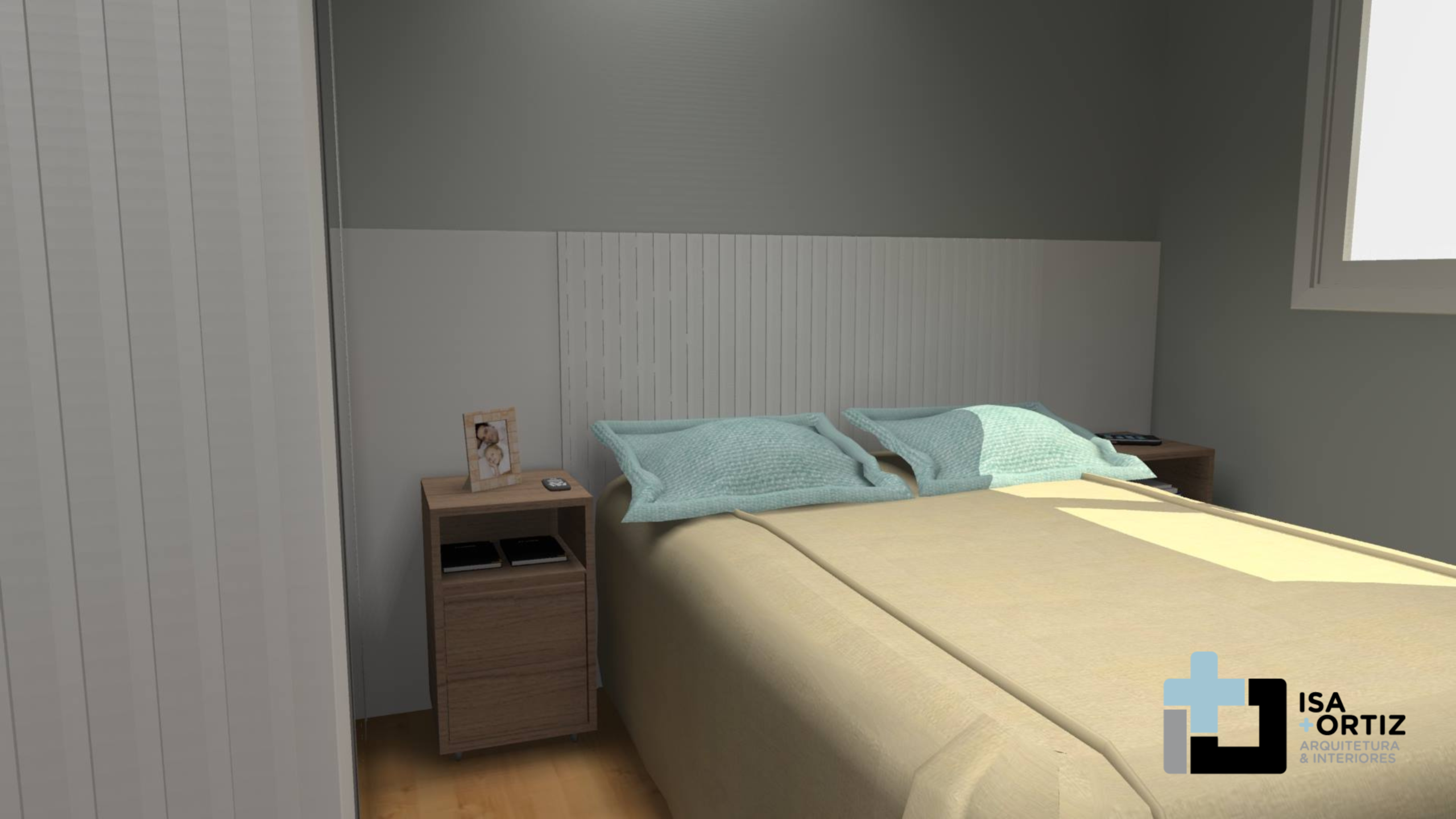 PROJETO DE QUARTO DE CASAL CINZA PEQUENO COM GUARDA ROUPA 04 PORTAS BRANCO COM ESPELHO 2,80 X 3,50 - 02.0006 PROJETO DE QUARTO DE CASAL CINZA PEQUENO COM GUARDA ROUPA 04 PORTAS BRANCO COM ESPELHO 2,80 X 3,50 - 02.0006