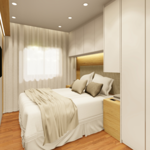 PROJETO DE QUARTO CASAL COM GUARDA ROUPA DE CANTO BRANCO 2,50 X 4,30 - 02.0029