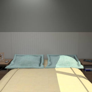 PROJETO DE QUARTO DE CASAL CINZA PEQUENO COM GUARDA ROUPA 04 PORTAS BRANCO COM ESPELHO 2,80 X 3,50 - 02.0006