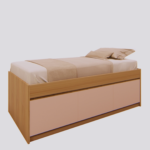Projeto de Cama de Solteiro 03 Gavetões com Estrutura em MDF Amadeirado e Frentes das Gavetas na Cor Rosa 1,936 x 0,625 x 0,946m - 03.0113