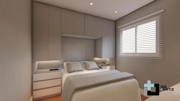 Projeto de guarda-roupa com cama de casal embutida